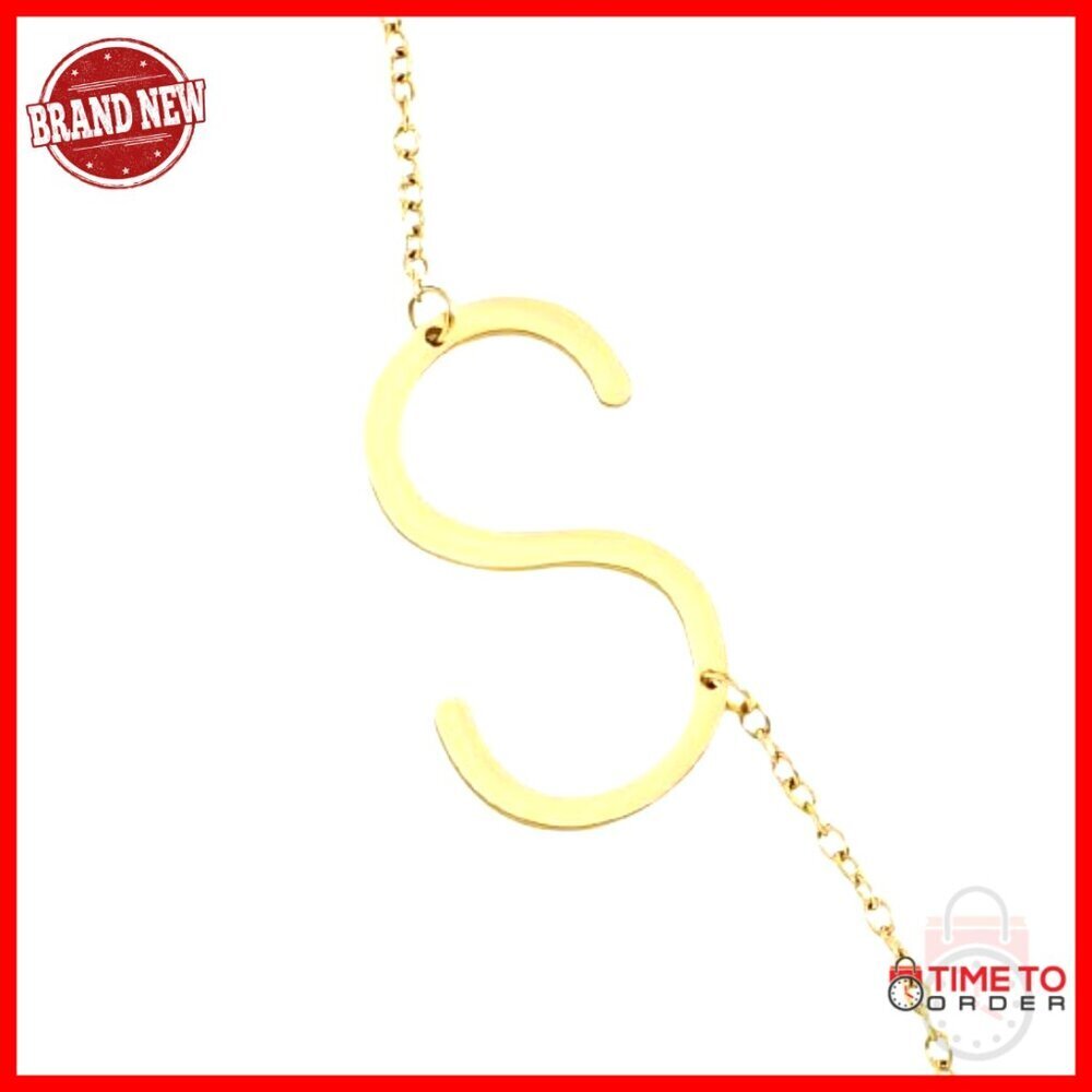 18K Gold Plated Statement Initial Necklace, 20" Chain with Large Pendant